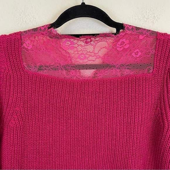 Sundance Magenta Pink V Neck Lace Trim Cotton Blend Pullover Sweater Small - Picture 8 of 9